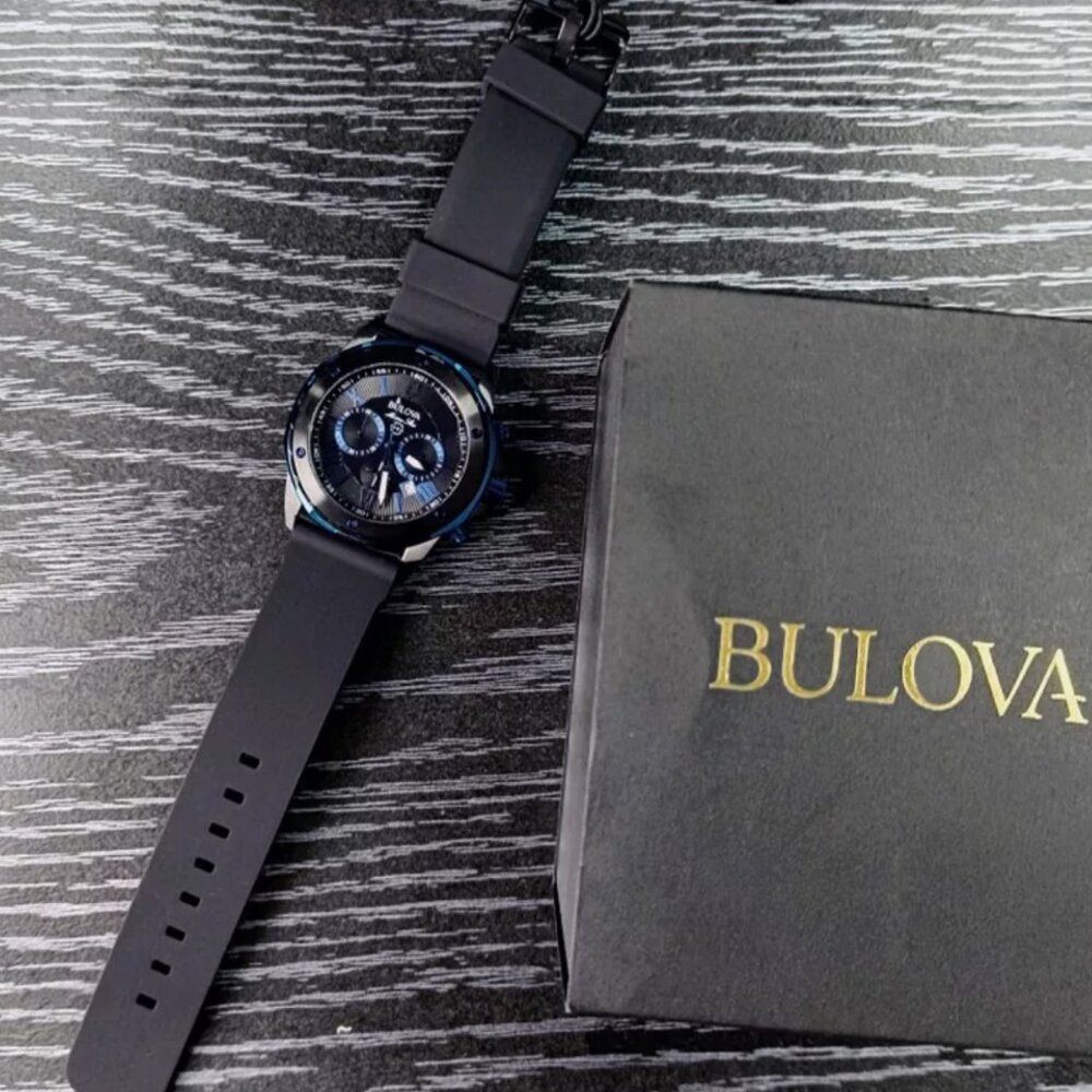 Bulova Marine Star Blue Rubber Strap Watch New